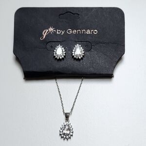g by Gennaro Pear Shape Teardrop Faux Diamond Earrings & Necklace Set